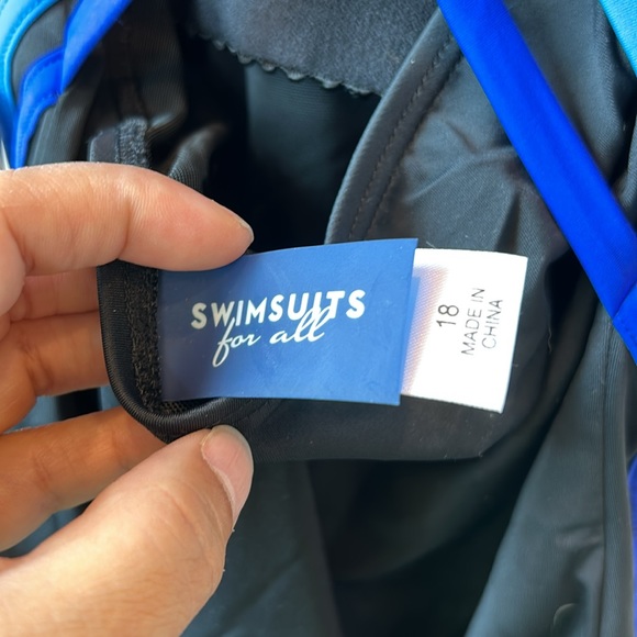 SWIN SUITS FOR ALL NWT black one piece swim suit with blue cross cross size 18 - Picture 6 of 6